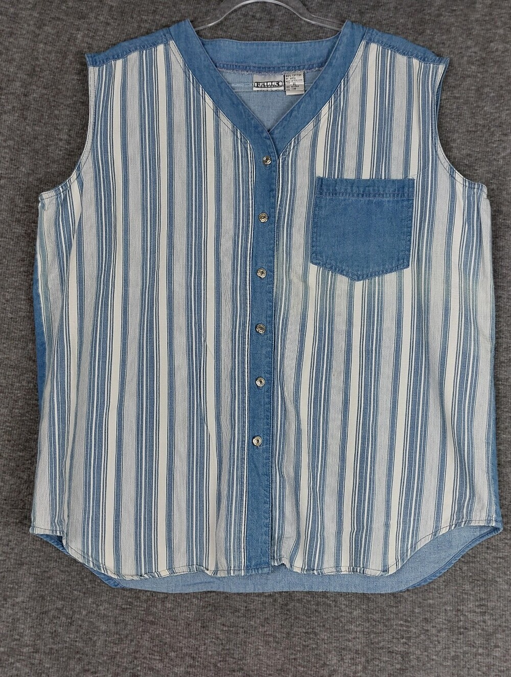 FALLS CREEK WOMENS 90S VTG BLUE STRIPE BOXY FIT SLEEVELESS BUTTON UP SHIRT XL